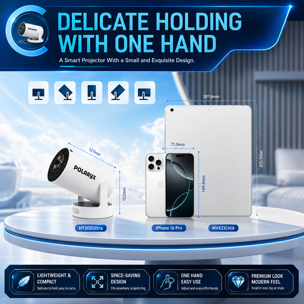 Polaryx HY300 Ultra Portable Smart Mini Projector